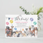 Lass uns Pawty Hund zum Geburtstag haben Einladung (Stehend Vorderseite)