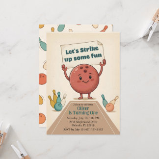 Lass uns Spaß haben Bowling-Party Junge 1. Geburts Einladung