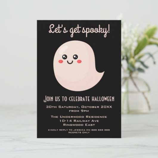 LASS UNS SPOOKY-HALLOWEEN-PARTY MACHEN EINLADUNG (Stehend Vorderseite)