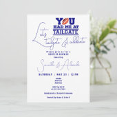 Lass uns Tailgate Celebrate Blue Bridal Couple Sho Einladung (Stehend Vorderseite)