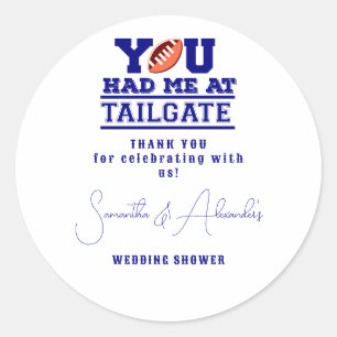 Lass uns Tailgate Celebrate Blue Bridal Couple Sho Runder Aufkleber
