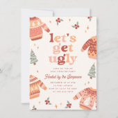 Lass uns Ugly Retro Weihnachten Ugly Sweater Party Einladung (Vorderseite)