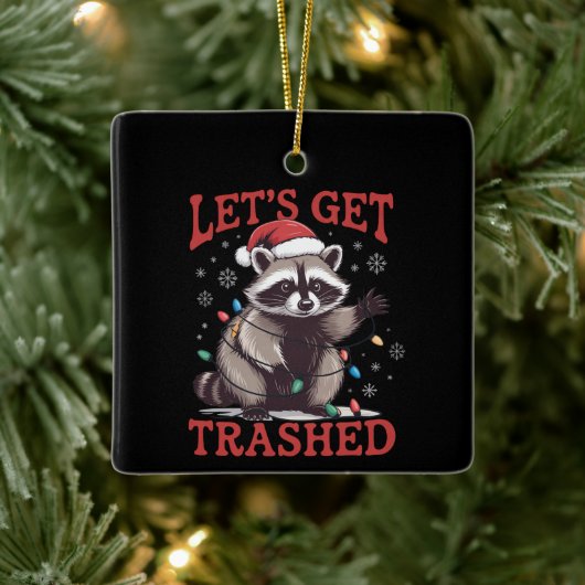Lass uns Weihnachts-Raccoon Feral Meme überwinden Keramikornament (Baum)