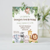 Lass uns Wild holen! Baby Safari Animals Geburtsta Einladung (Stehend Vorderseite)