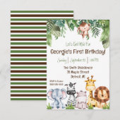 Lass uns Wild holen! Baby Safari Animals Geburtsta Einladung (Vorne/Hinten)