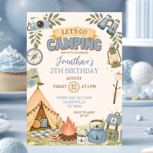 Lass uns zum Camping-Geburtstag gehen Einladung