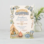 Lass uns zum Camping-Geburtstag gehen Einladung (Stehend Vorderseite)