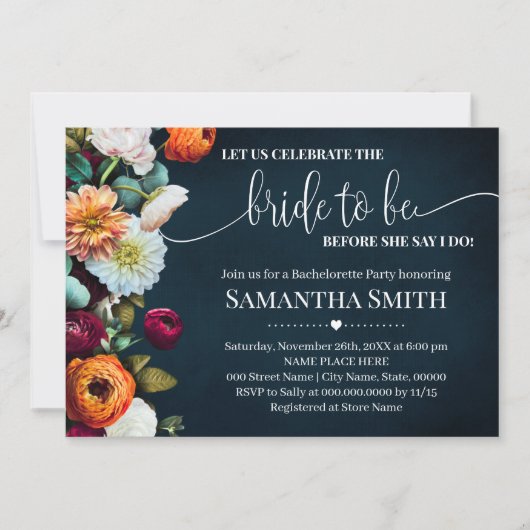 Lasse Celebrate Bride Tobe Shower Wine Navy Hochze Einladung (Vorderseite)