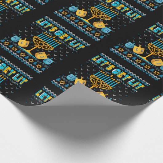 Lasse erhalten Lit Menorah Hanukkah Funny Christma Geschenkpapier (Ecke)