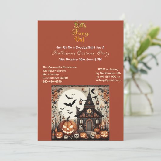 Lasse Fang Out Script Beängstigend Halloween Costu Einladung (Stehend Vorderseite)