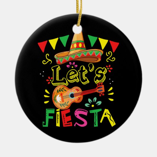 Lasse Fiesta Guitar Cactus Sombrero Mexico Cinco Keramik Ornament (Vorne)