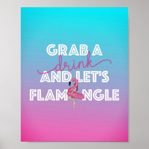 Lasse Flamingle Pool Party Bar Ombre Signage Poster