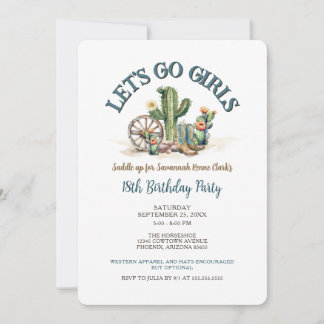 Lasse Go Girls Cowgirl Western Cactus Birthday Einladung