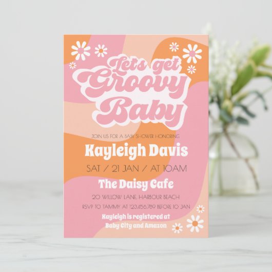 Lasse Groovy Retro 70er Kinderdusche Einladung (Stehend Vorderseite)