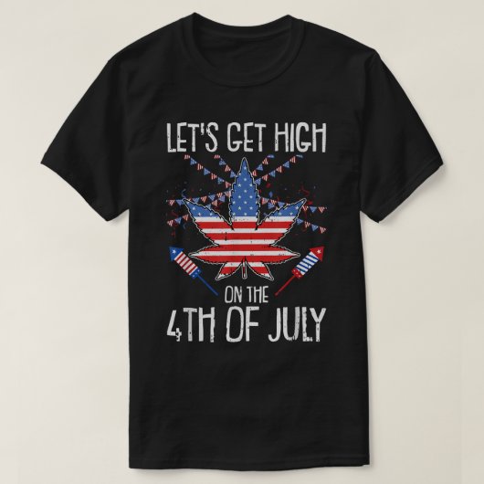 Lasse hoch 4. Juli Weed American Flag Pot T-Shirt (Design vorne)