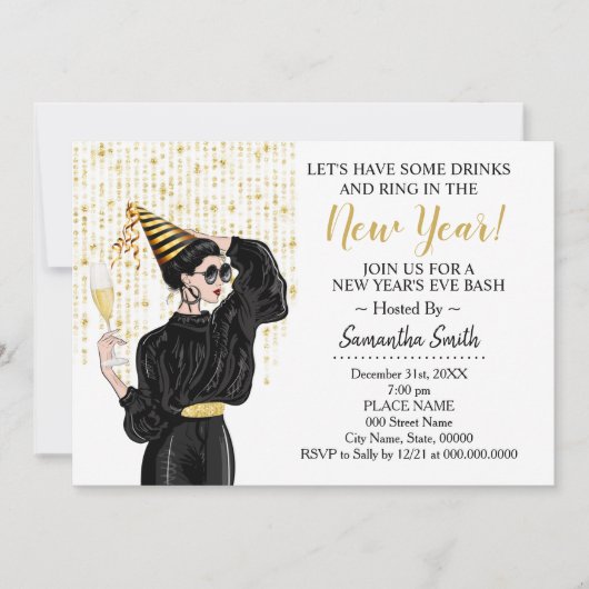 Lasse im Neujahr Glitzer einen Drink zum Ring trin Einladung (Vorderseite)
