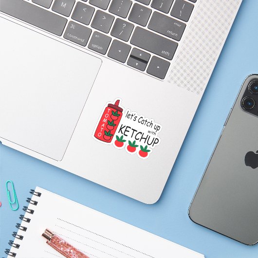 Lasse mit Ketchup Fast Food Restaurant einkaufen Aufkleber (Laptop mit iPhone)