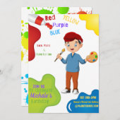 Lasse Paint Birthday Invitation Card (Junge) Einladung (Vorne/Hinten)