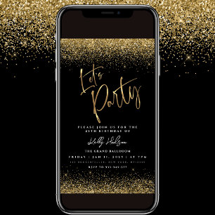 Lasse Party Black Gold Geburtstag Flyer Einladung
