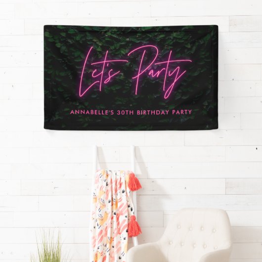 Lasse Party Blattwerk Wand neon pink funky Geburts Banner (Insitu)