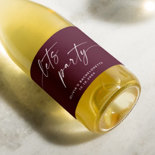 Lasse Party. Burgundy-Bachelorette Schaumweinetikett