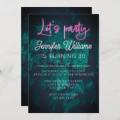 Lasse Party heiß rosa Neon Drehbuch Geburtstag Einladung (Vorne/Hinten)