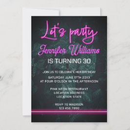 Lasse Party Hot-Pink-Neon-Schrift-Blattwerk Einladung