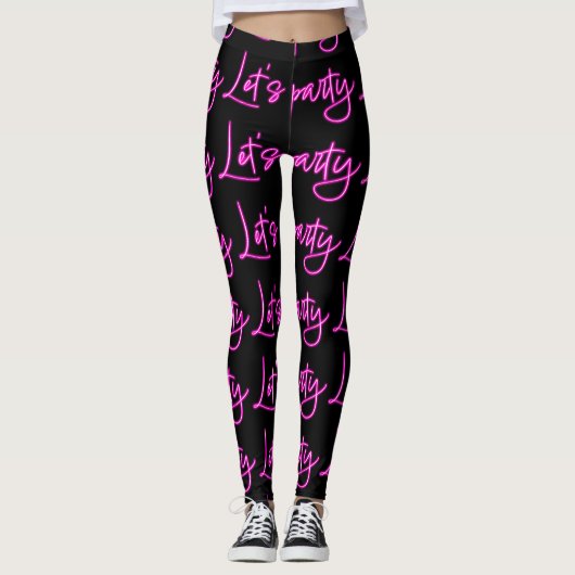 Lasse Party Hot-Pink-Neon-Skript schwarzes Muster Leggings (Vorderseite)