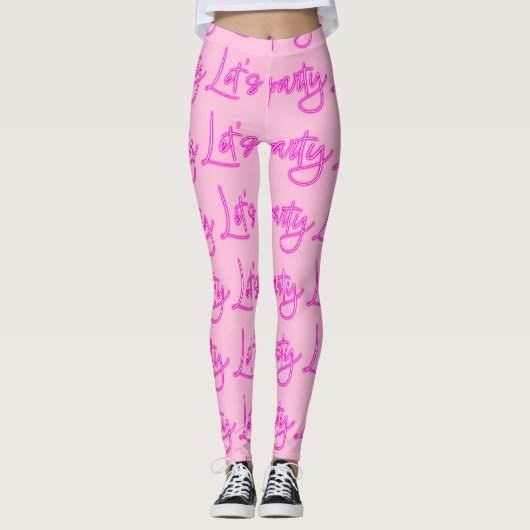 Lasse Party Hot-Pink-Neon-Skriptmuster Leggings (Vorderseite)