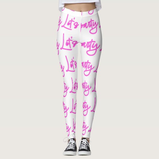 Lasse Party Hot-Pink-Neon-Skriptmuster weiß Leggings (Vorderseite)