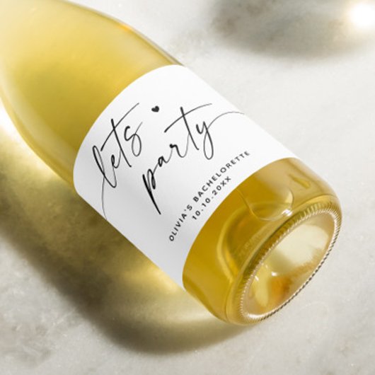 Lasse Party. Modernes, einfaches Skript-Bacheloret Schaumweinetikett