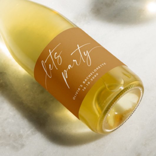 Lasse Party. Mustard Brown-Skriptbachelorette Schaumweinetikett