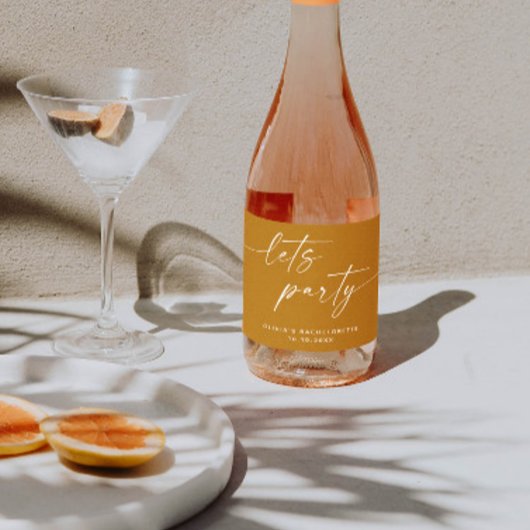 Lasse Party. Mustard Brown-Skriptbachelorette Schaumweinetikett