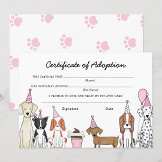 Lasse Pawty Adoption Certificate Hunde Geburtstags Dankeskarte