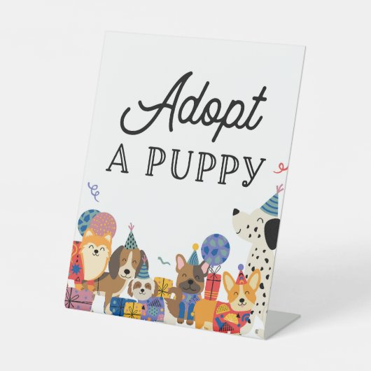 Lasse Pawty Dog Party eine Adoption Adoptiere Sockelschild (Vorderseite)