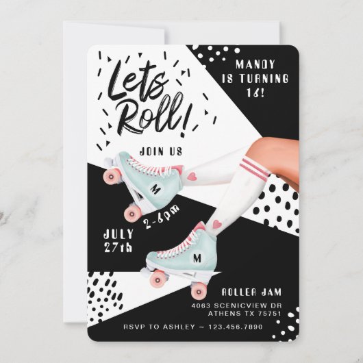 Lasse Roll Fun Retro Rollerskating Vibe Einladung (Vorderseite)