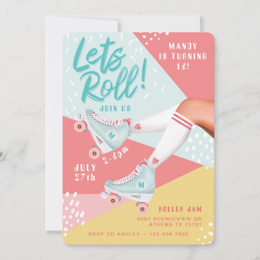 Lasse Roll Fun Retro Rollerskating Vibe Einladung (Vorderseite)