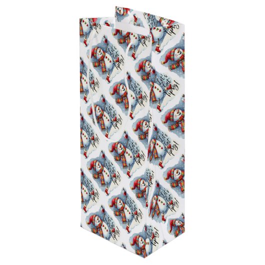 Lasse Tipsy Snowman trinkt Wein Geschenktüte Für Weinflaschen (Rückseite Schrägansicht)