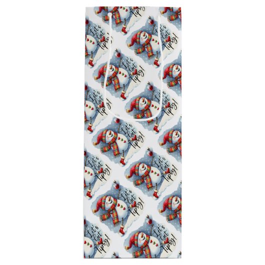 Lasse Tipsy Snowman trinkt Wein Geschenktüte Für Weinflaschen (Vorderseite)