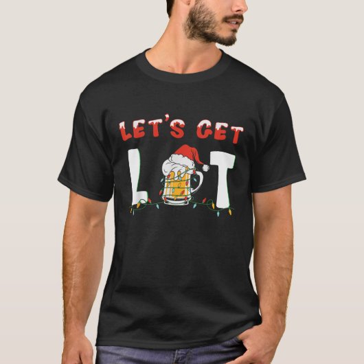 Lassen s Get Lit Drinking Bier Weihnachtsmannmütze T-Shirt (Vorderseite)