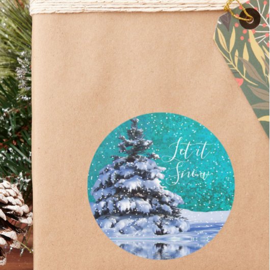 Lassen Sie den Winterbaum aquamarin blau schnee Runder Aufkleber