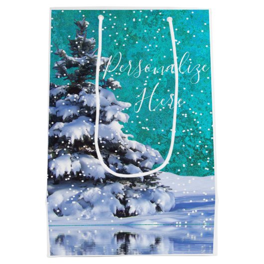 Lassen Sie den Winterschnee aquamarinen weißen ele Mittlere Geschenktüte (Rückseite)