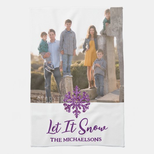 Lassen Sie es Lila schneeflattern Geschirrtuch (Vertikal)