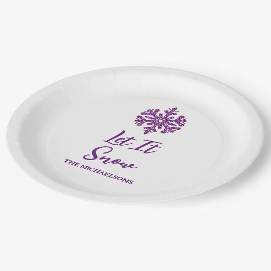 Lassen Sie es Lila schneeflattern Pappteller (Schrägansicht)