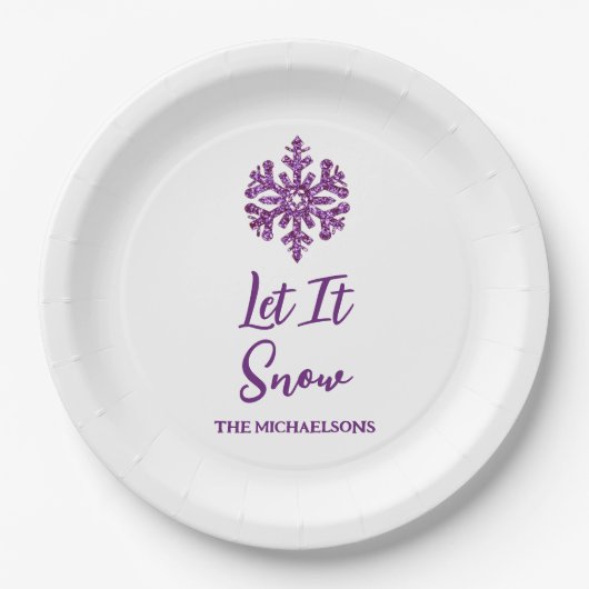 Lassen Sie es Lila schneeflattern Pappteller (Vorderseite)