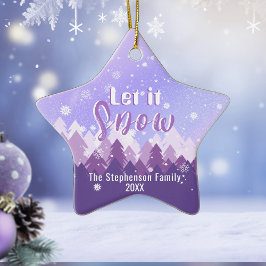 Lassen Sie es Lila Schneewald frohe Weihnachten. Keramik Ornament