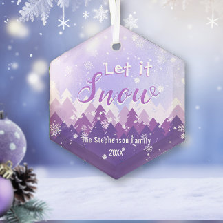 Lassen Sie es Lila Schneewald frohe Weihnachten. Ornament Aus Glas