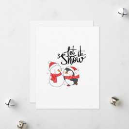 Lassen Sie es mit Schneemann und Pinguin auf einem Feiertagskarte