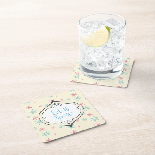 Lassen Sie es rosa und blaue Schneeflocken festhal Rechteckiger Pappuntersetzer (Vor Ort)