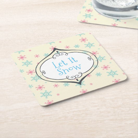 Lassen Sie es rosa und blaue Schneeflocken festhal Rechteckiger Pappuntersetzer (angewinkelt)